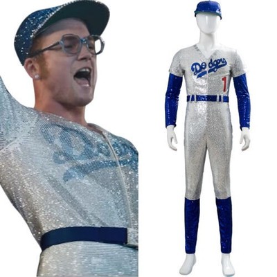 Rocketman Elton John Dodgers Baseball Cosplay Costume Sequin Jumpsuit Uniform