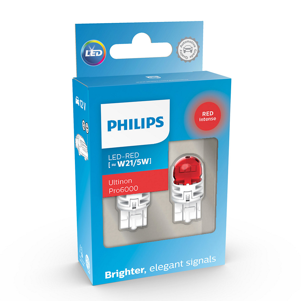 Philips W21/5W LED Ultinon Pro6000 SI 6000K Car bulb W3x16q set of 2 - RED