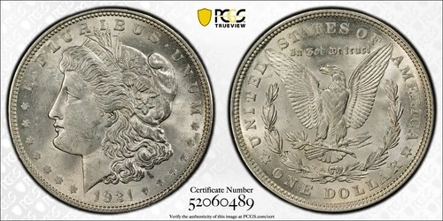 1921 Morgan Dollar • .900 Silver • PCGS MS-62 • Rotated Die • "SPECIAL LABEL"