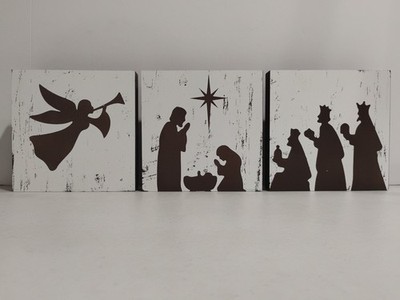 Rustic Style Enchanted Forest Wood Block Nativity Scene