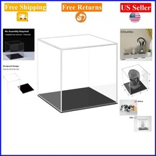 6x6x6 Inch Clear Acrylic Display Box with Black Base, Dustproof, No Assembly