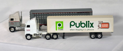 (2) ERTL MACK Semi's - COE LIVESTOCK CARRIER & TRUE VALUE Cab w/ PUBLIX Tractor