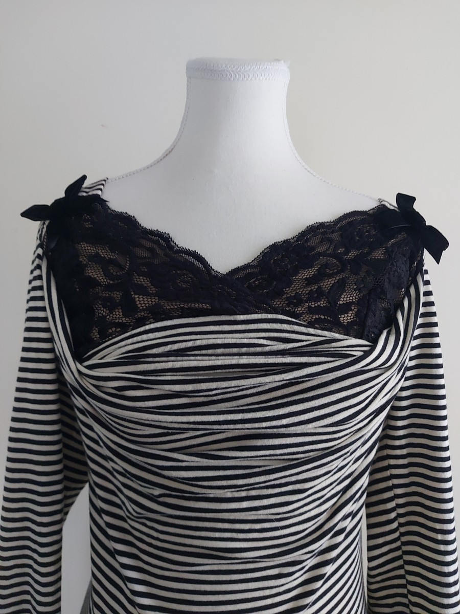 Kitten D' Amour Sz 12 Limited Edition Striped Long Sleeve Top Lace Details... View 3