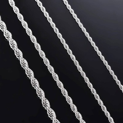 Solid 925 Sterling Silver Rope Chain Necklace Unisex 2-4mm 16-30 Inch