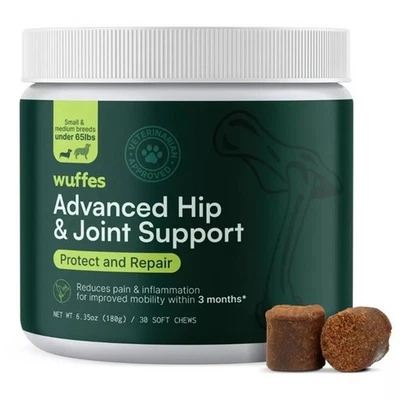 Wuffes Advanced Hip &Joint Support Chewables for Small and Medium Dogs-30Tablets