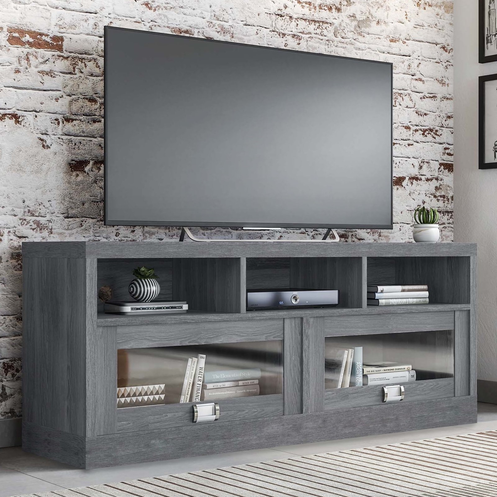 For Tvs Up To 75" Media Console Contemporary Cabinet With Gl