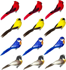 12PCS Clip on Artificial Birds Decor Foam Feather Birds Ornaments for Christmas