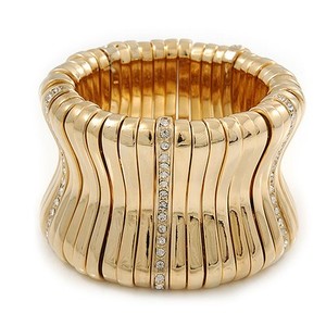 Authentic Polished Gold Plated Concave Diamante Bracelet -17cm Length