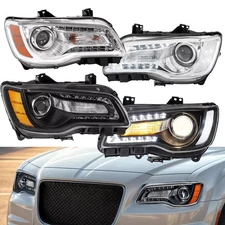 For 2011-2023 Chrysler 300 Black LED DRL Projector Headlights Driver & Passenger