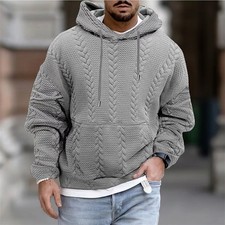 Mens Jacquard Hoodie Workout Top Casual Hooded Coat Hip Hop Sweatshirt