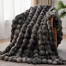 Anysay Faux Fur Throw Blanket, 1000GSM Fluffy Soft Bubble Blanket Throw, Grey