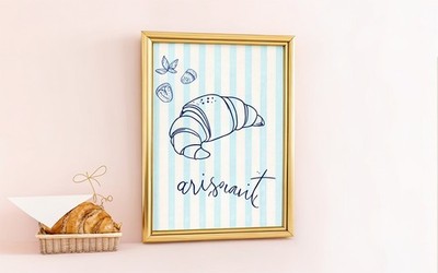 Croissant Französisches Frühstück Gebäck Bunt Galerie Retro Küche Dekor 0 1 Kunst