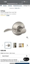 (1) NEW Schlage F10 ACC 619 Latitude Passage Hall/Closet Door Lever SATIN NICKEL