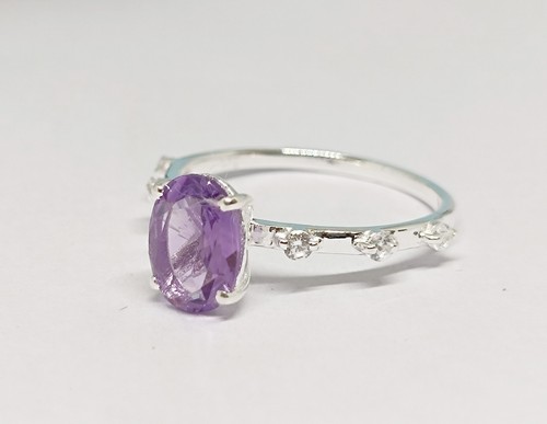 2.50 Ct Oval Cut Amethyst & Moissanite Engagement Women Ring Sterling silver. - Picture 5 of 7