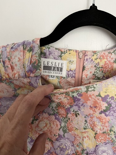 80s Leslie Fay Pink Floral Pleated Secretary Dress With Shoulder Pads Size 12 - Picture 4 of 12