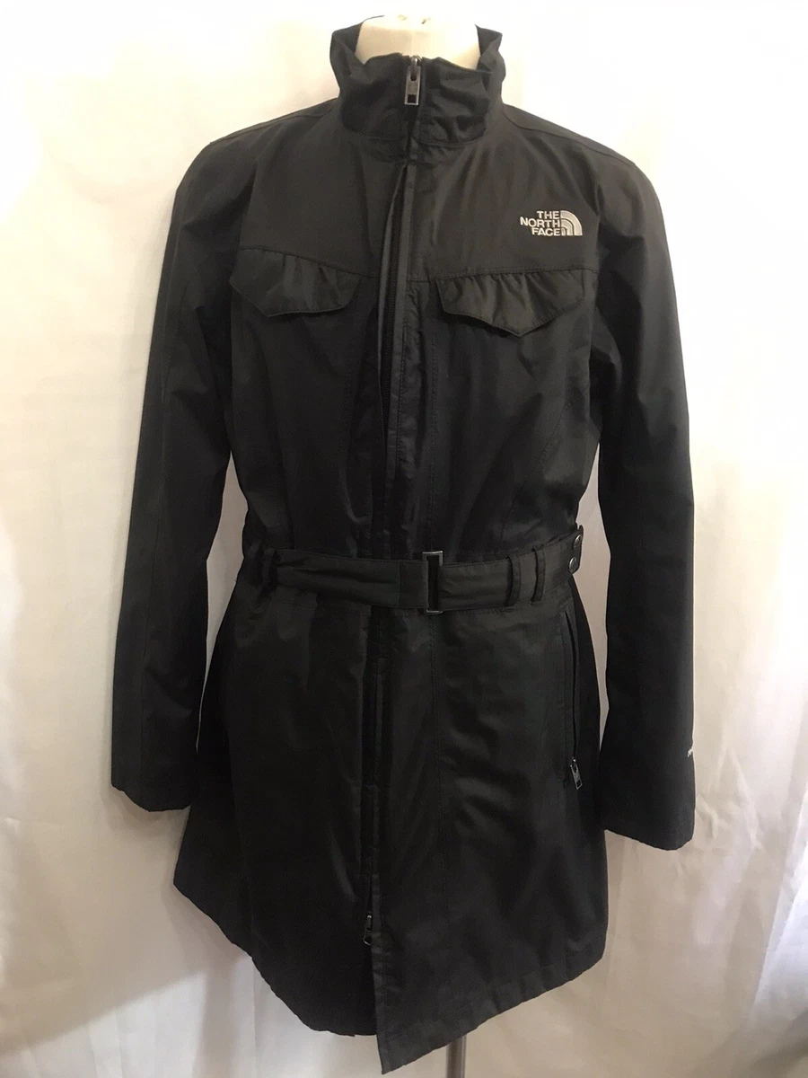 Women s NORTH FACE Hyvent Belted Black Trench Coat Size S eBay