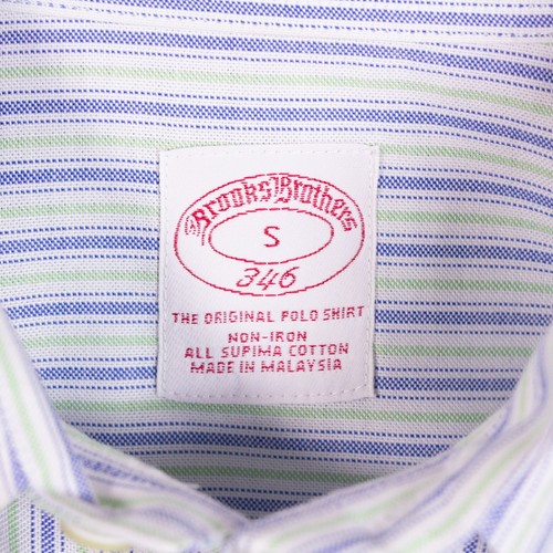 Camicia Brooks Brothers Supima uomo S bianca righe multicolore logo non ferro LS - Foto 9 di 10