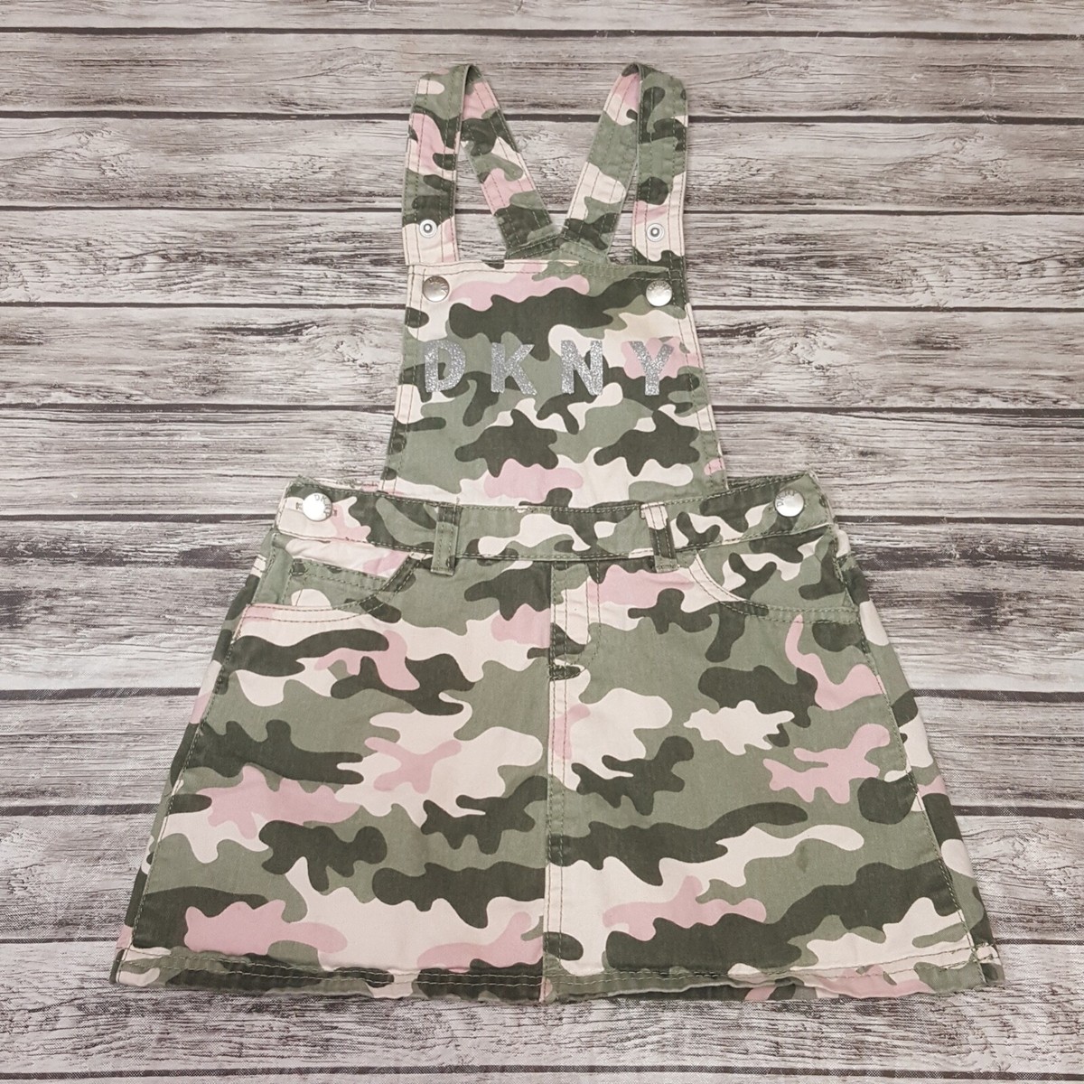 DKNY Size Kids Girls Overall Skirt Button Camouflage Logo