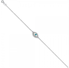 14K Solid Real White Gold Mal De Ojo Evil Eye Diamond Bracelet 7 1" Powerful