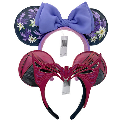 2X Disney Parks Marvel Witch Ears Stirnband Wanda Maximoff + Lavendel Blume Lila