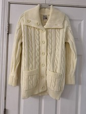 Vintage Sears Cable Knit Cardigan Size Medium 70s Cream Chunky Knit Sweater Gpa
