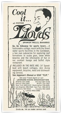 Print Ad Peter Lloyds Spanish Wells Bahamas Vintage 1968 2.5x5'' Advertisement