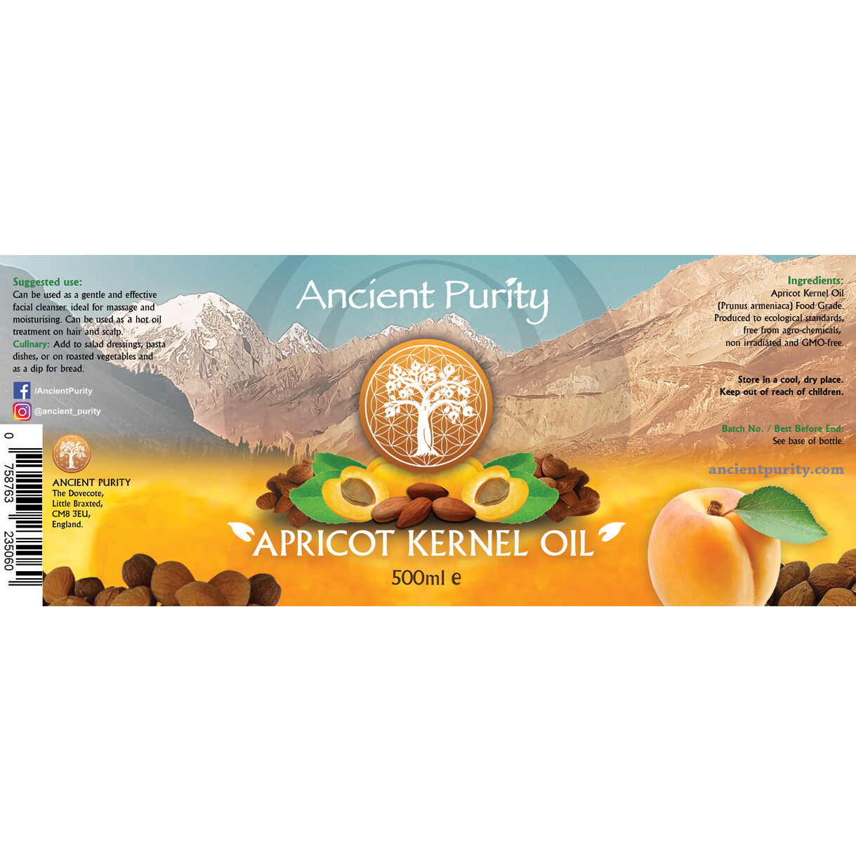 APRICOT KERNEL OIL 500ml Hunza Origin Food Grade Culinary Internal