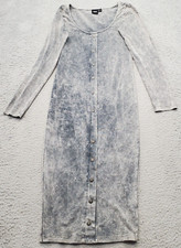ASOS Bodycon Dress Womens Size 6 Gray Acid Wash Cotton Long Sleeve Button Front