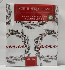 North Spruce Lane PEVA Vinyl Christmas Holiday Tablecloth 60 X 84” Peace Wreath