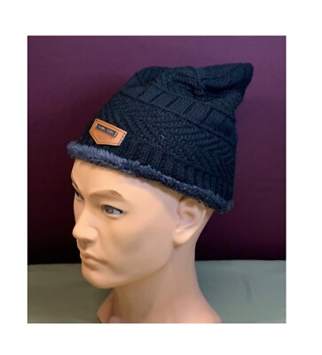 SONG TING SOFT BLACK KNIT BEANIE CAP/HAT WITH NICE SOFT WARM FLEECE INSIDE