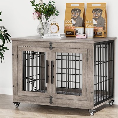 Lulive Dog Crate Furniture,33'' Heavy Duty Dog Crate ,Medium/Small Dog, Grey