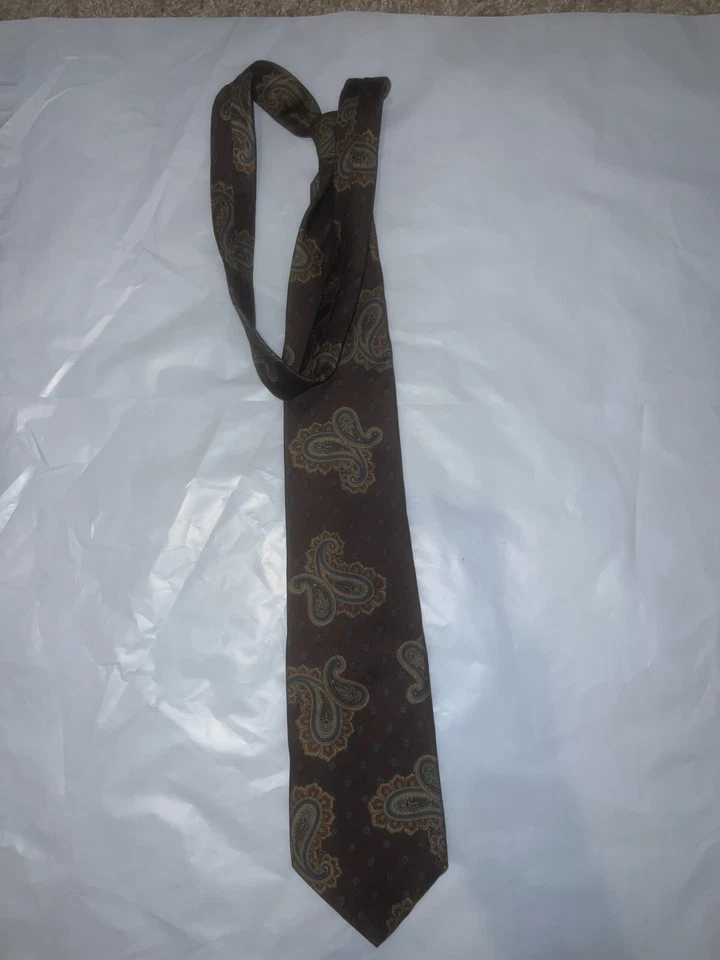 Corbata clásica Pierre Balmain 100 % seda italiana para hombre azul oliva/gris/bronceado cachemir Foto 4 de 4