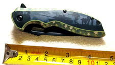 SPRING ASSISTED KNIFE 8.25" OVERALL APPROX. 3.5" ARMY