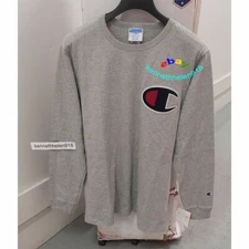CHAMPION HERITAGE BIG C PATCH LONG SLEEVE TEE SHIRT OXFORD GREY MENS SIZE XLARGE