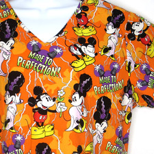 Disney 2XL Scrub Top Orange Halloween SS 52" Pockets Medical Dental Vet Mickey