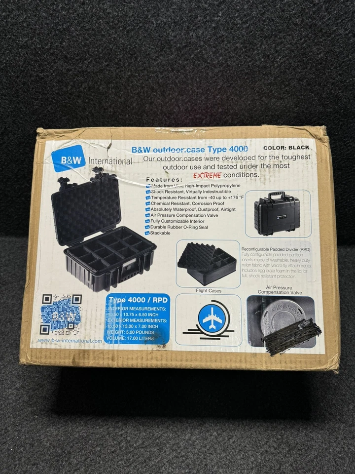 B&W 16.5" x 13" x 7" Weatherproof Outdoor Carrying Case Black Type 4000 RPD - Image 4 of 4