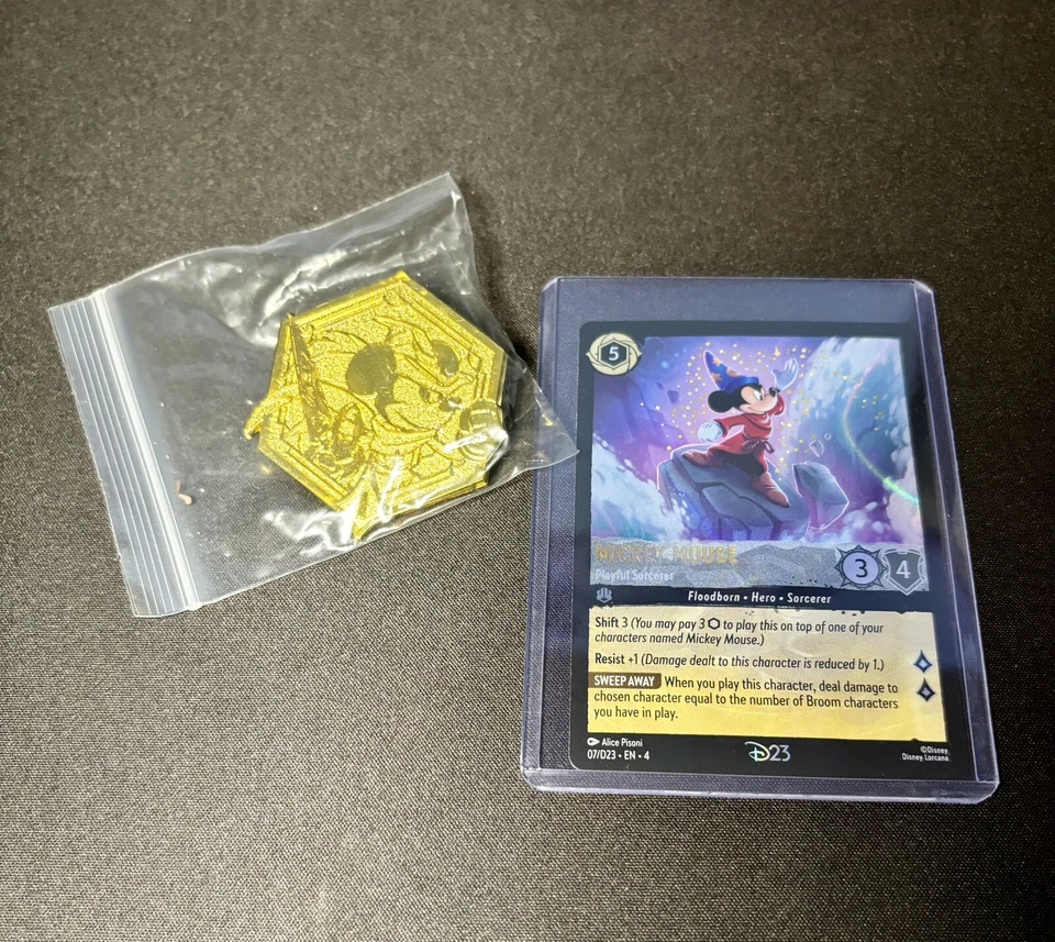 Disney D23 Expo Lorcana Promo Set Mickey Mouse Playful Sorcerer Card Pin Pack - Image 2 of 4