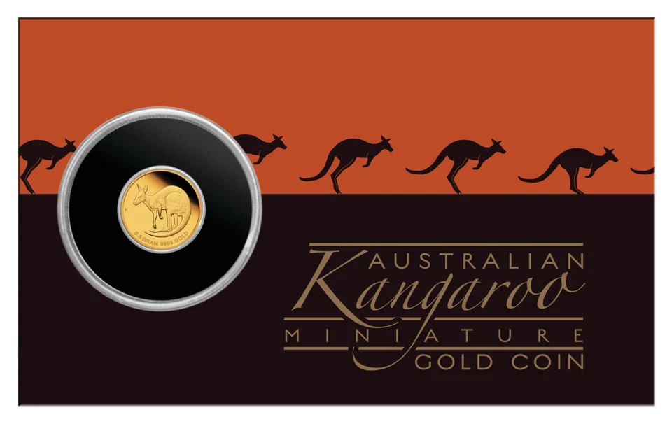 Australia Mini Roo 2021 $2 0,5 gramos .9999 moneda de prueba de oro puro en tarjeta canguro Foto 3 de 4