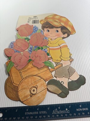 Peck Die cut Flocked Spring Paper Cutout Decoration Boy Flowers VTG 1984 Easter