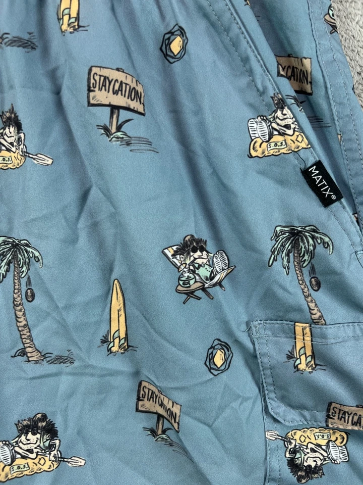 MATIX Board Shorts Mens Large Swim Surf Blue Staycation Cargo Pocket Drawstring - Image 3 of 4