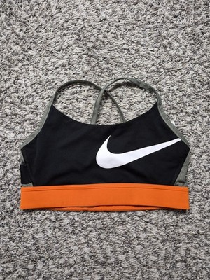 Nike Icon Clash Light Support Sports Bra Black Orange Swoosh Colorblock Workout