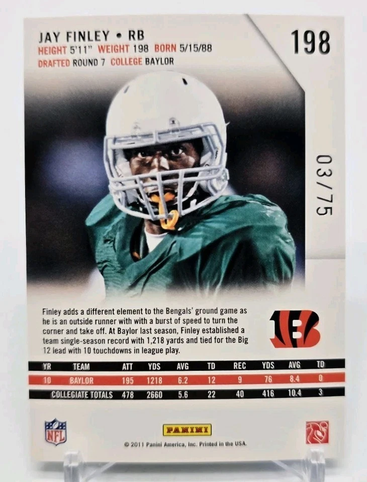 2011 Panini Rookies & Stars JAY FINLEY Rookie RC Longevity Sapphire /75 Bengals - Image 3 of 4