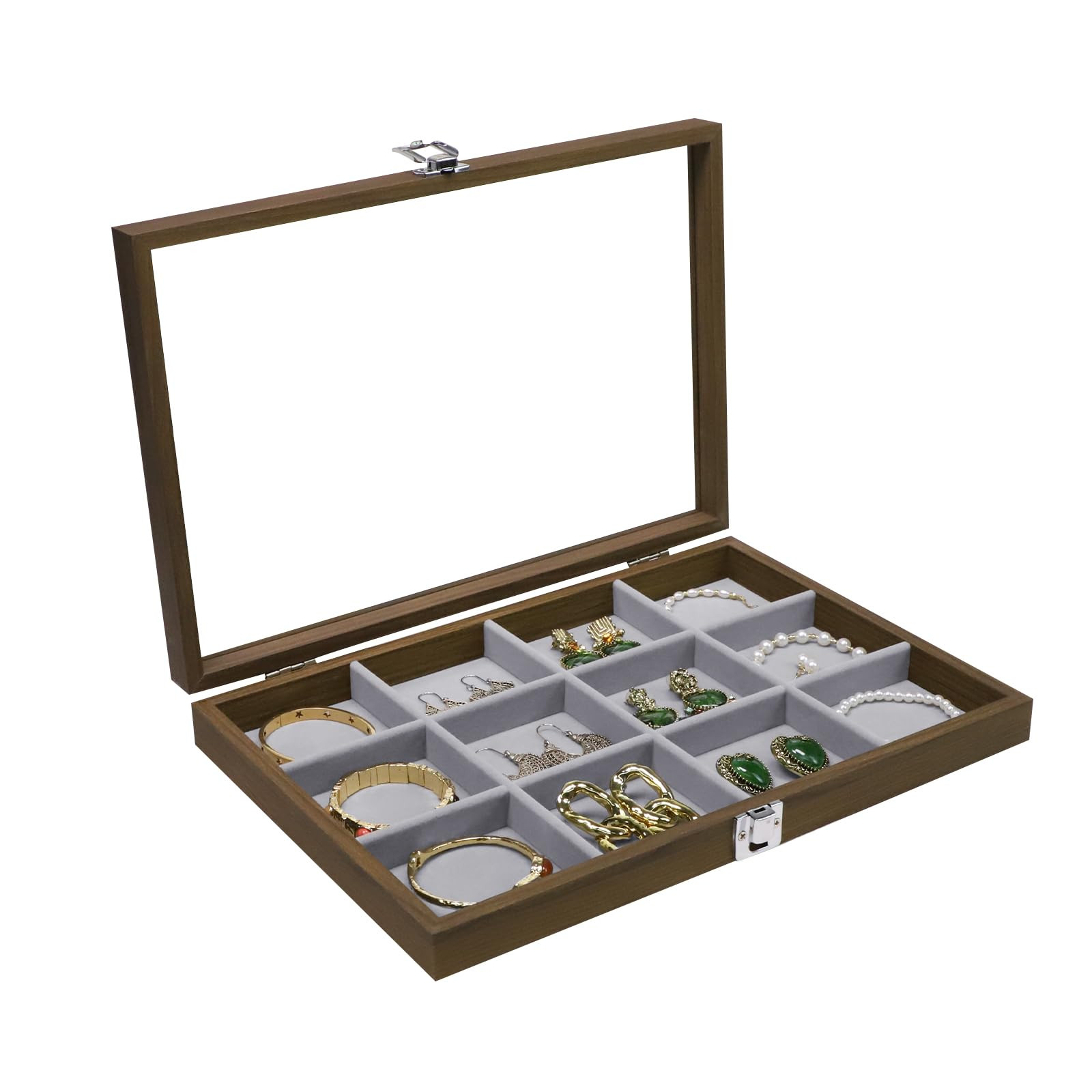 Wooden Vintage Jewelry Box Bracelet Organizer with Tray for Stylish Storage-image