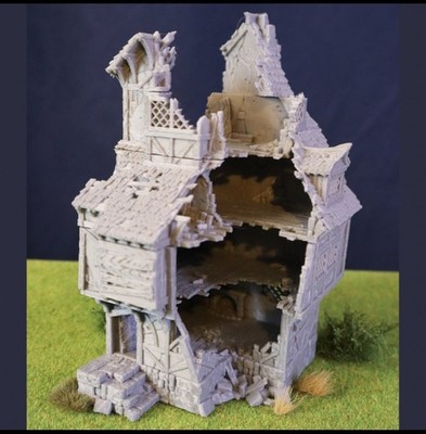 Tabletop Gelände Gebäude Ruine Zerstörtes Fachwerkhaus Mittelalter 28mm