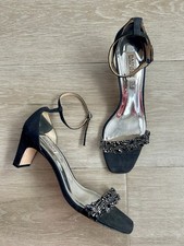 BADGLEY MISCHKA Jackie Embellished Gem Leather Sandals Ankle Strap Size 9