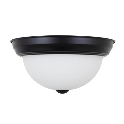 YHD 2-Light Flush Mount Oyster Ceiling Fixture, Flat Black w/ Frosted Glass