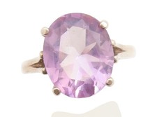 925 Sterling Silver Vintage Ring Faceted Amethyst Solitaire Band Sz 7 RG33887