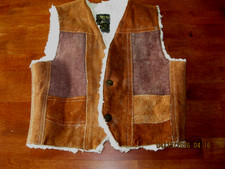 VINTAGE YOUTH SZ 4 Chasse Genuine Leather SHERPA LINED Vest American Style