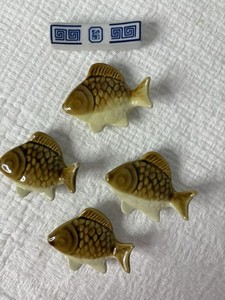 5 Chop Stick Rest Holders 4 Brown, Fish I Blue & White
