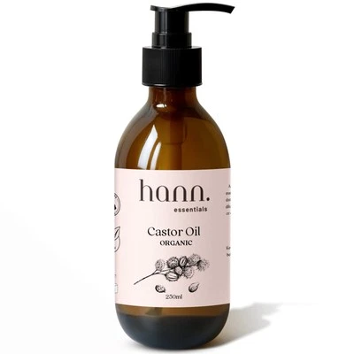 HANN ESSENTIALS Castor Oil, Organic, Cold Pressed, Hexane Free,Non-GMO, Glass Bottle, Pump Lid